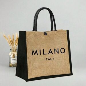 2/$25 SALE Women's "Milano" Khaki Tan Jute Tote Bag – Lined, Button Closure, New
